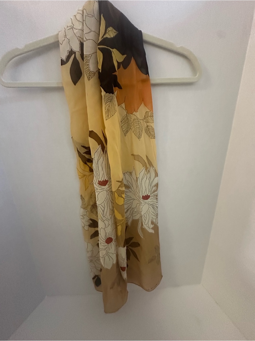 Banana Republic Floral Gradient Silk-Like Scarf in Yellow, Brown and Cream